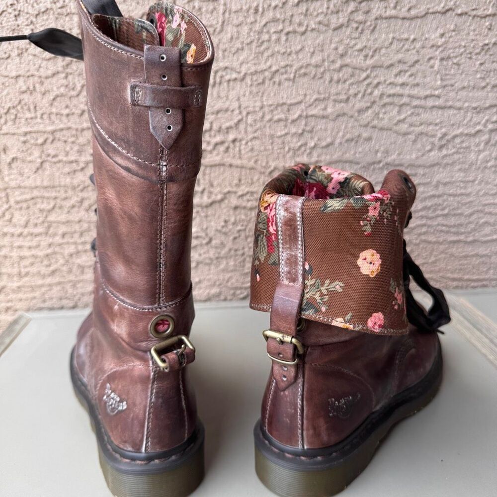 Dr. Martens Triumph Boots Womens Sz 8 Brown Pink Floral Foldover Tall Combat - Picture 15 of 16